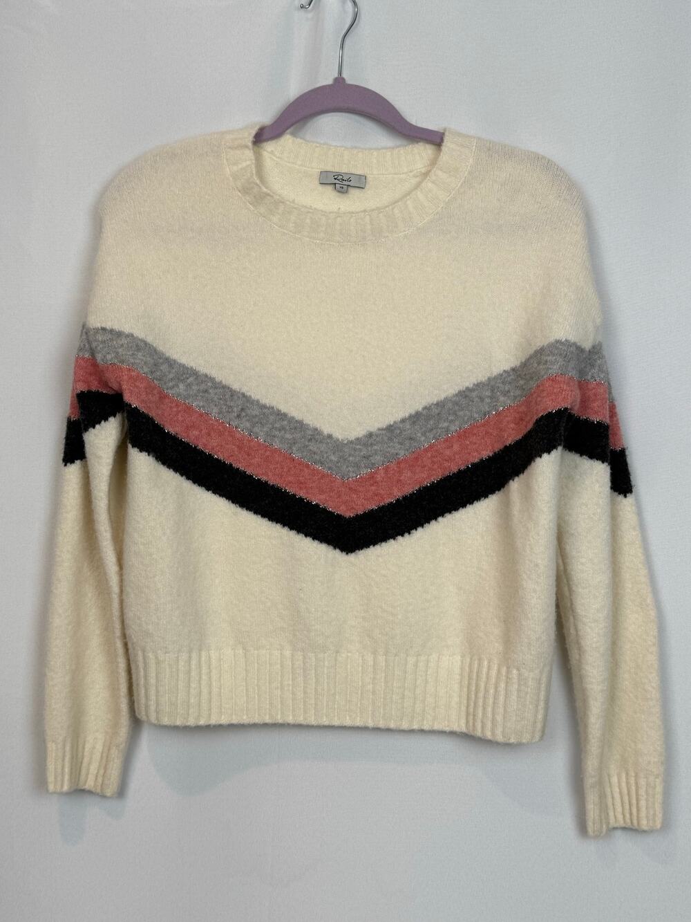 Rails Womens Aura Chevron Stripe Wool Cashmere Sweater Size XS Ivory Apres Ski